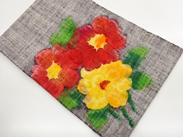 JAPANESE NAGOYA OBI / UNUSED / MAWATA TSUMUGI / WOVEN FLOWER